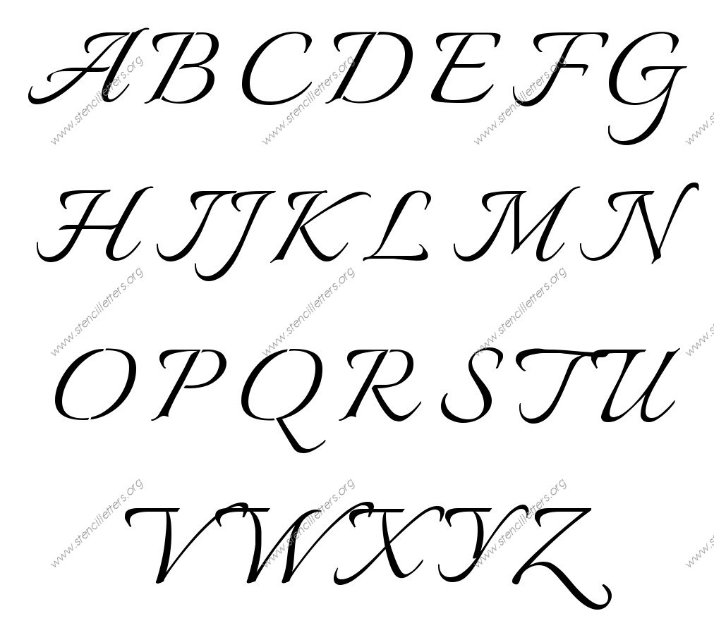Connected Calligraphy A to Z uppercase letter stencils