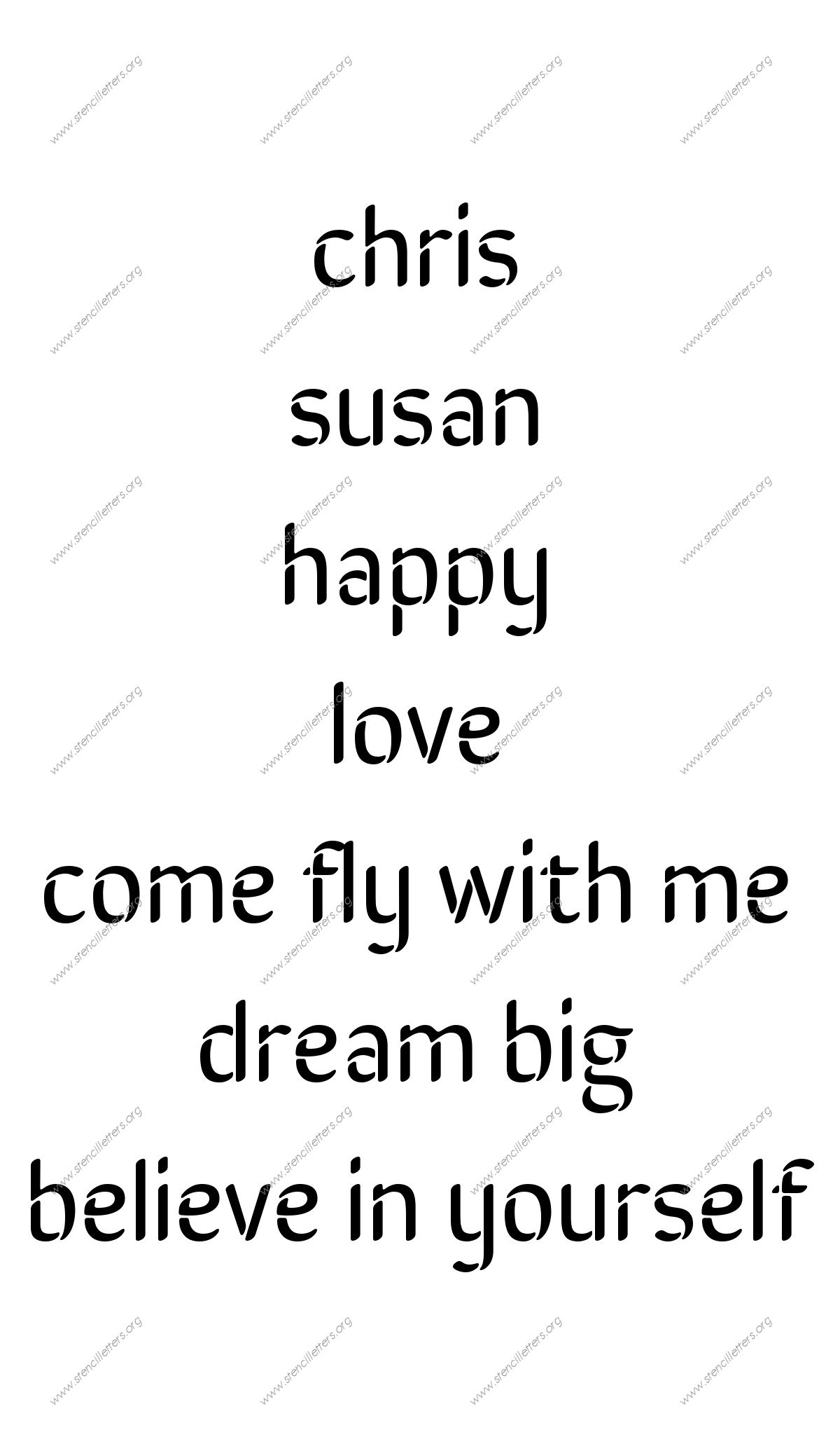 Brush Decorative lowercase stencil Names, Words, Phrases samples