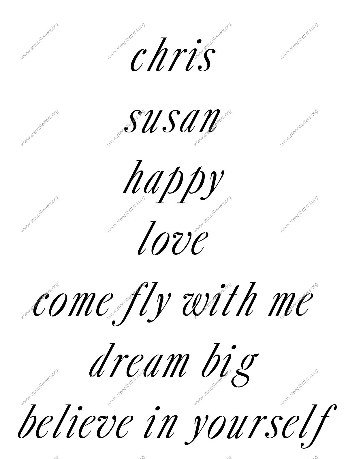 18th Century Italic lowercase stencil Names, Words, Phrases samples