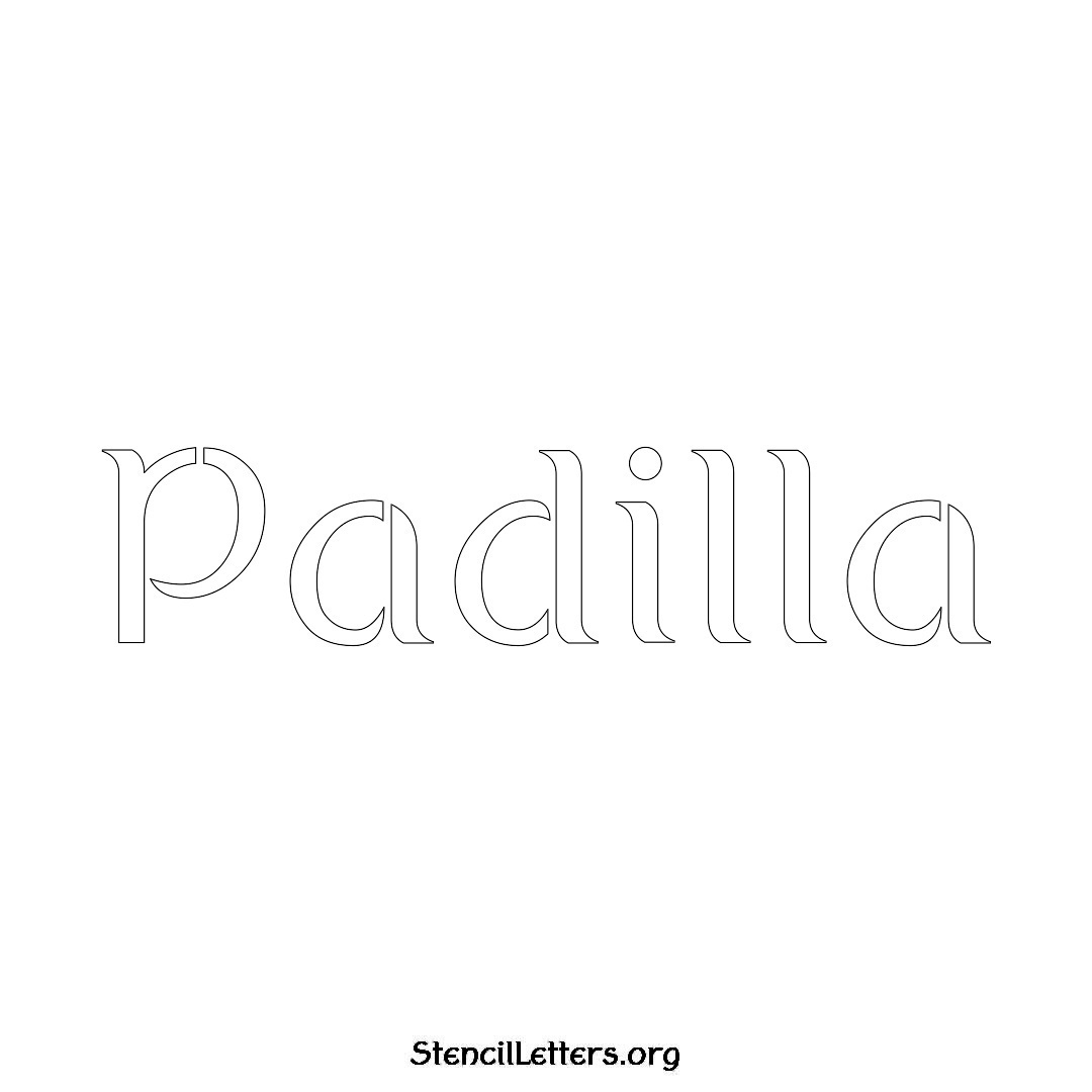 Padilla name stencil in Ancient Lettering