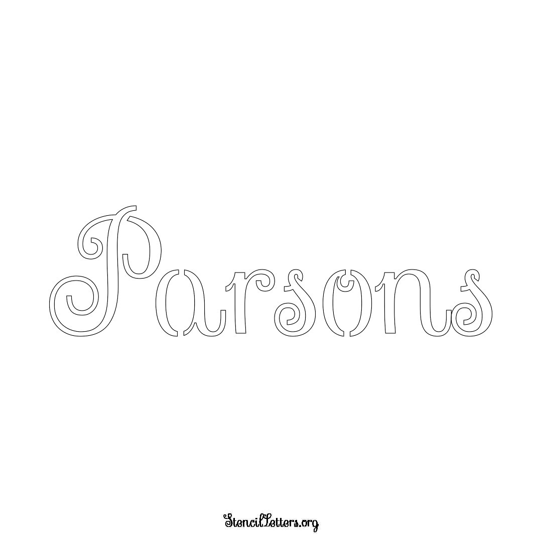 Parsons name stencil in Ornamental Cursive Lettering