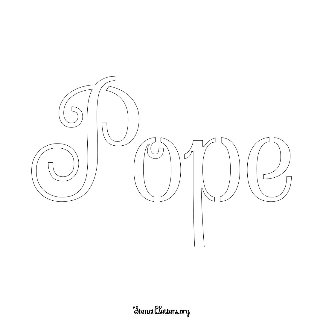 Pope name stencil in Ornamental Cursive Lettering