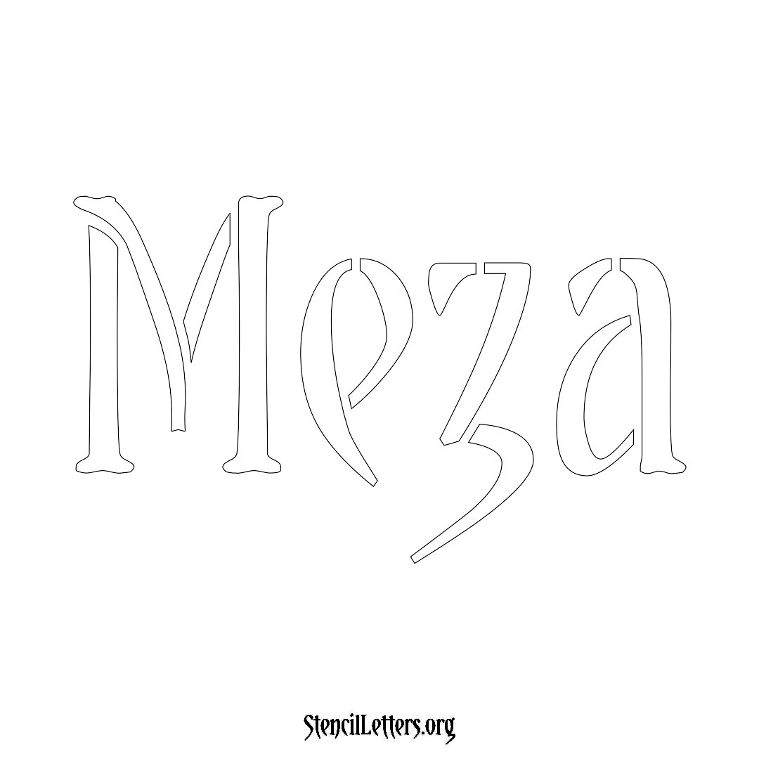 Meza name stencil in Vintage Brush Lettering