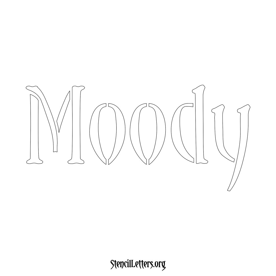 Moody name stencil in Vintage Brush Lettering