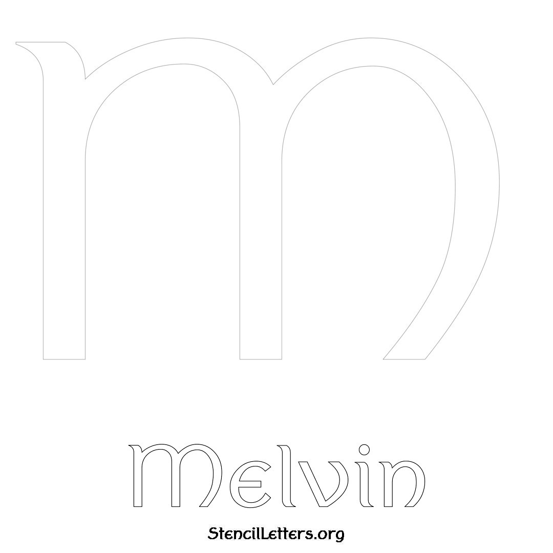 Melvin printable name initial stencil in Ancient Lettering