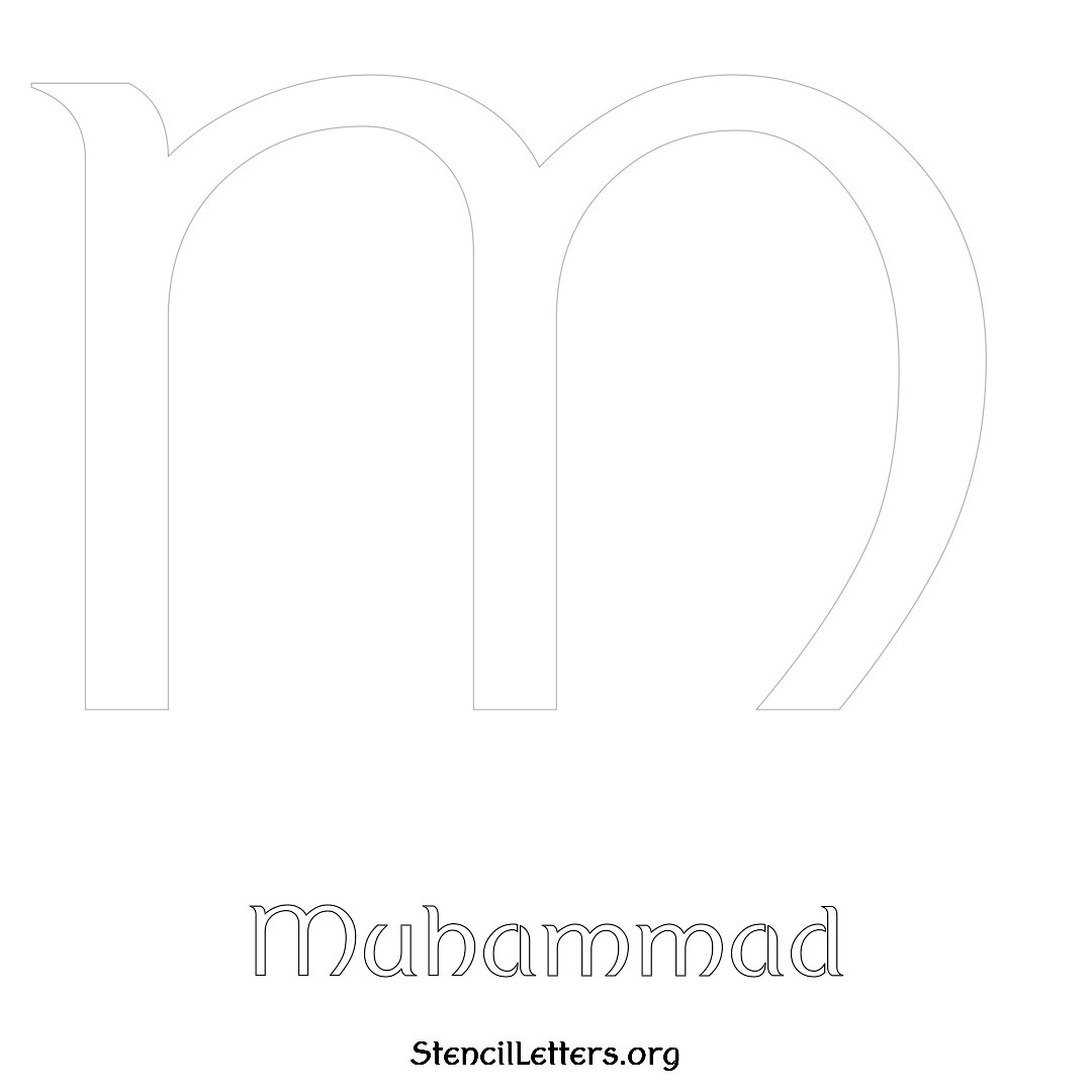 Muhammad printable name initial stencil in Ancient Lettering