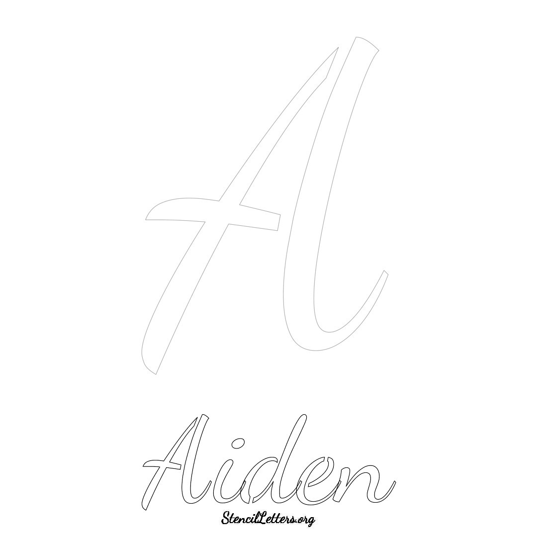 Aiden printable name initial stencil in Cursive Script Lettering