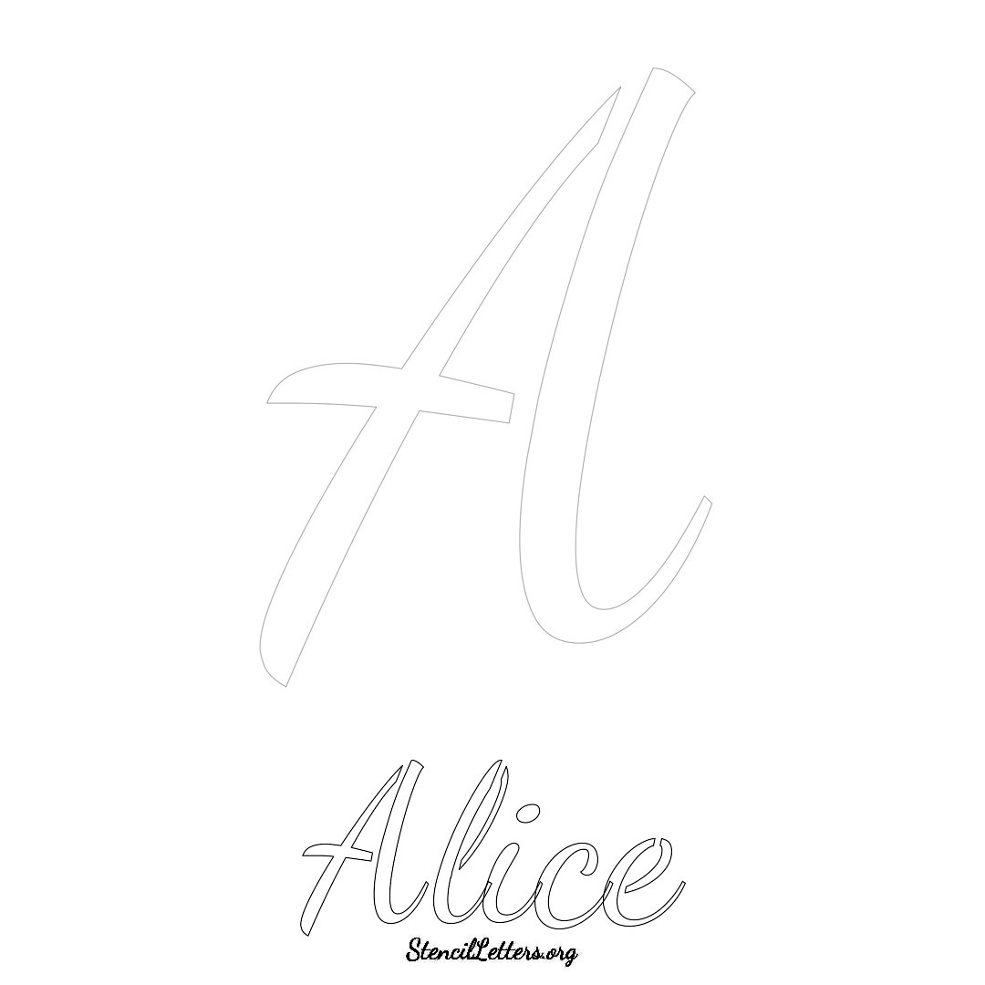 Alice printable name initial stencil in Cursive Script Lettering