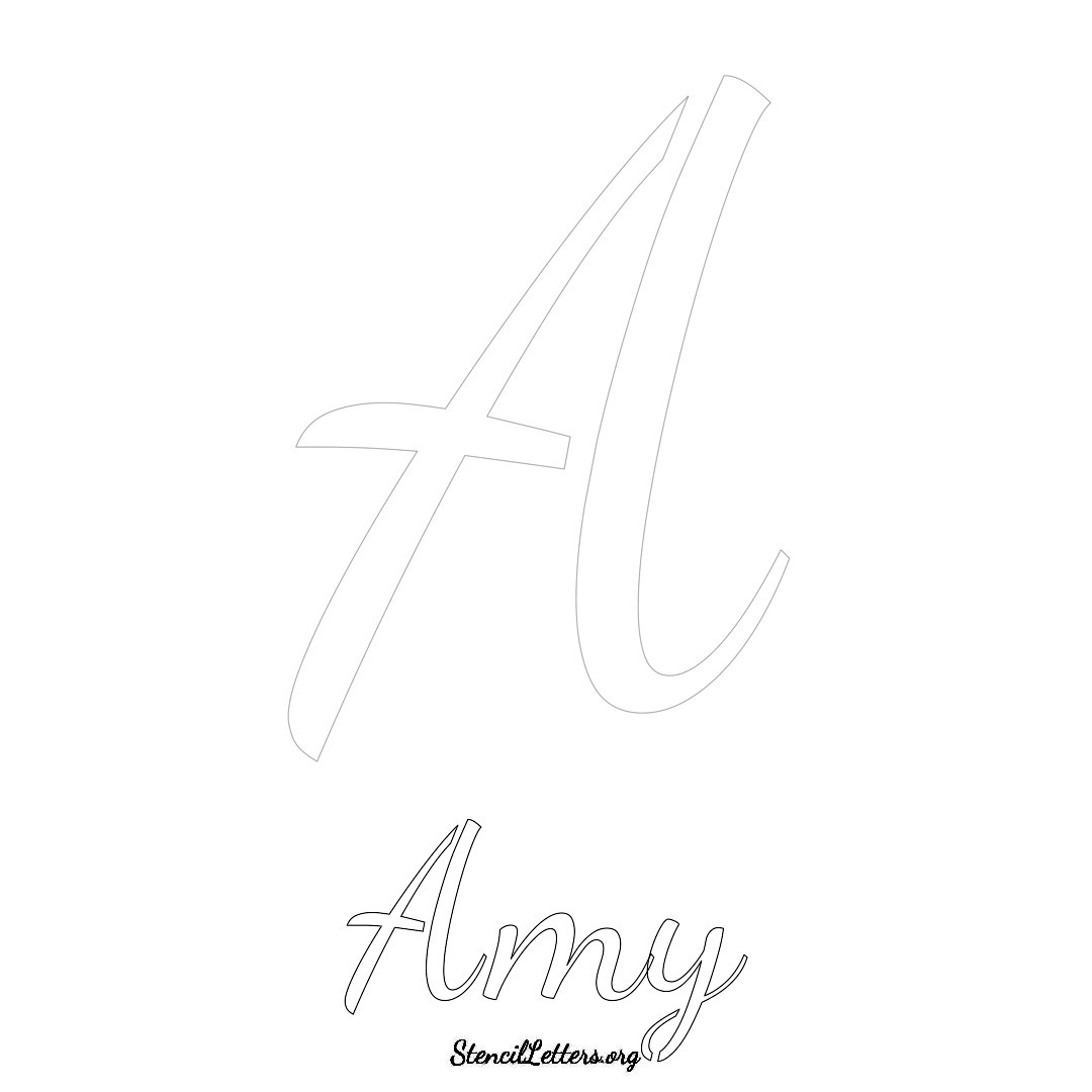 Amy printable name initial stencil in Cursive Script Lettering