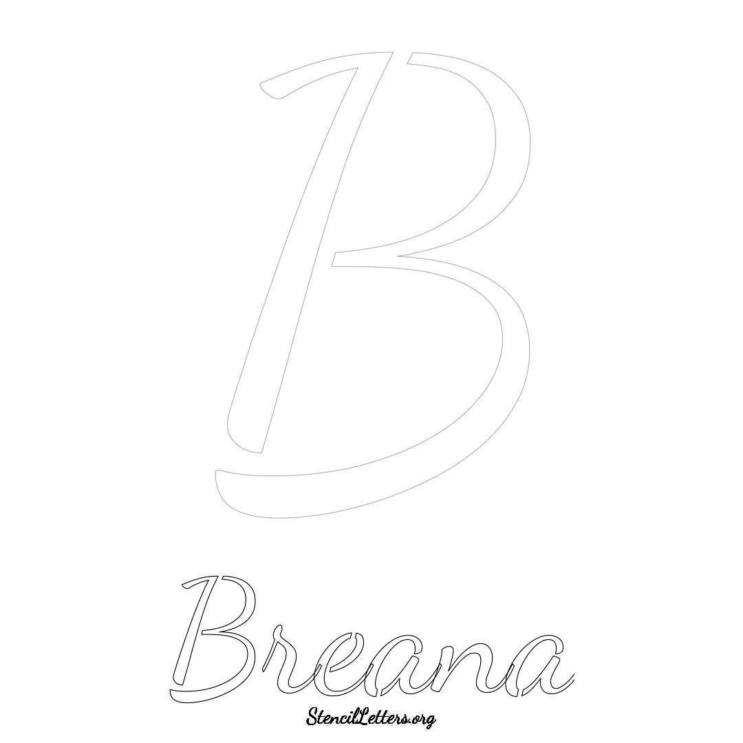 Breana printable name initial stencil in Cursive Script Lettering