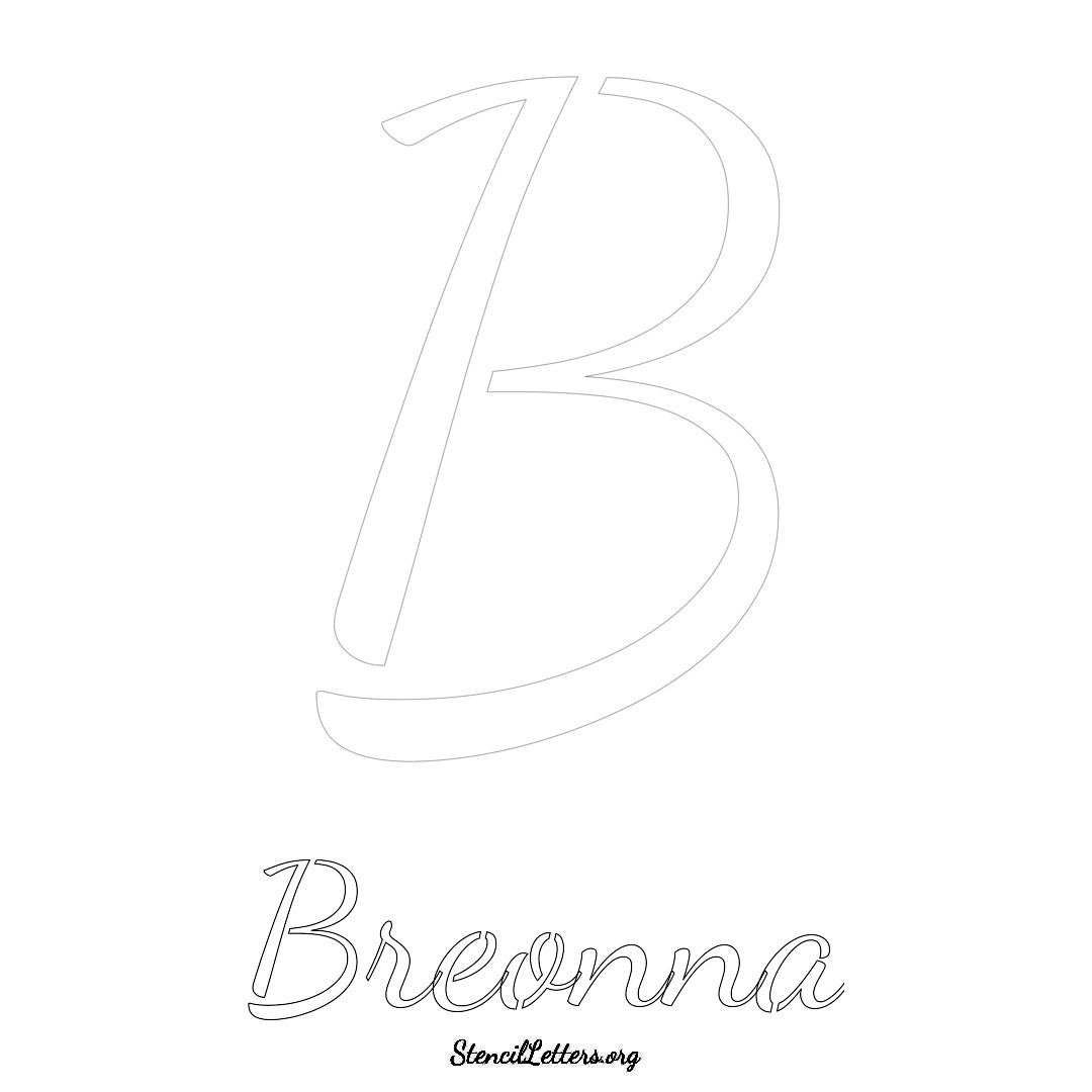 Breonna printable name initial stencil in Cursive Script Lettering