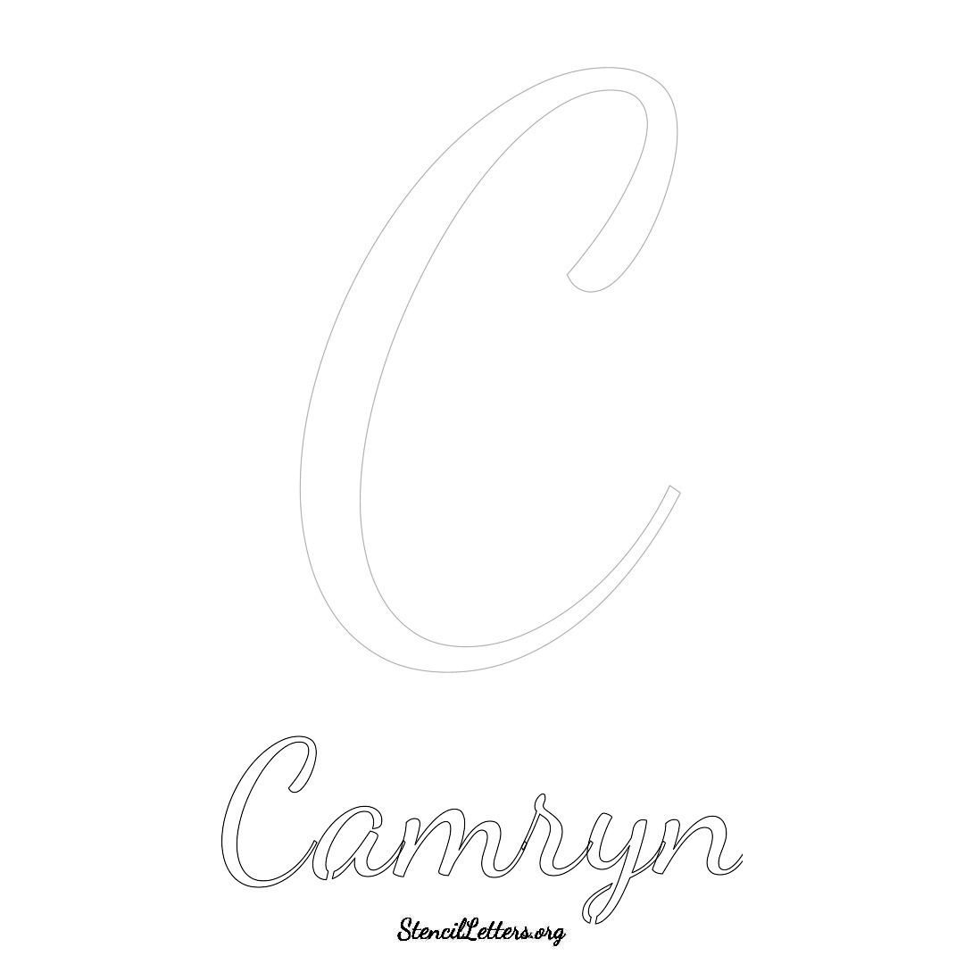 Camryn printable name initial stencil in Cursive Script Lettering