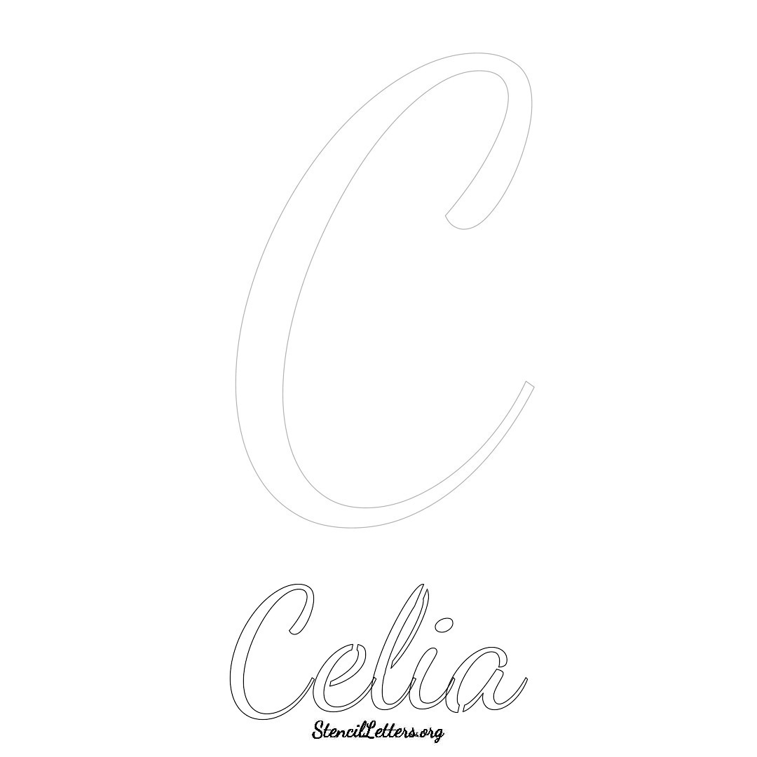 Celia printable name initial stencil in Cursive Script Lettering