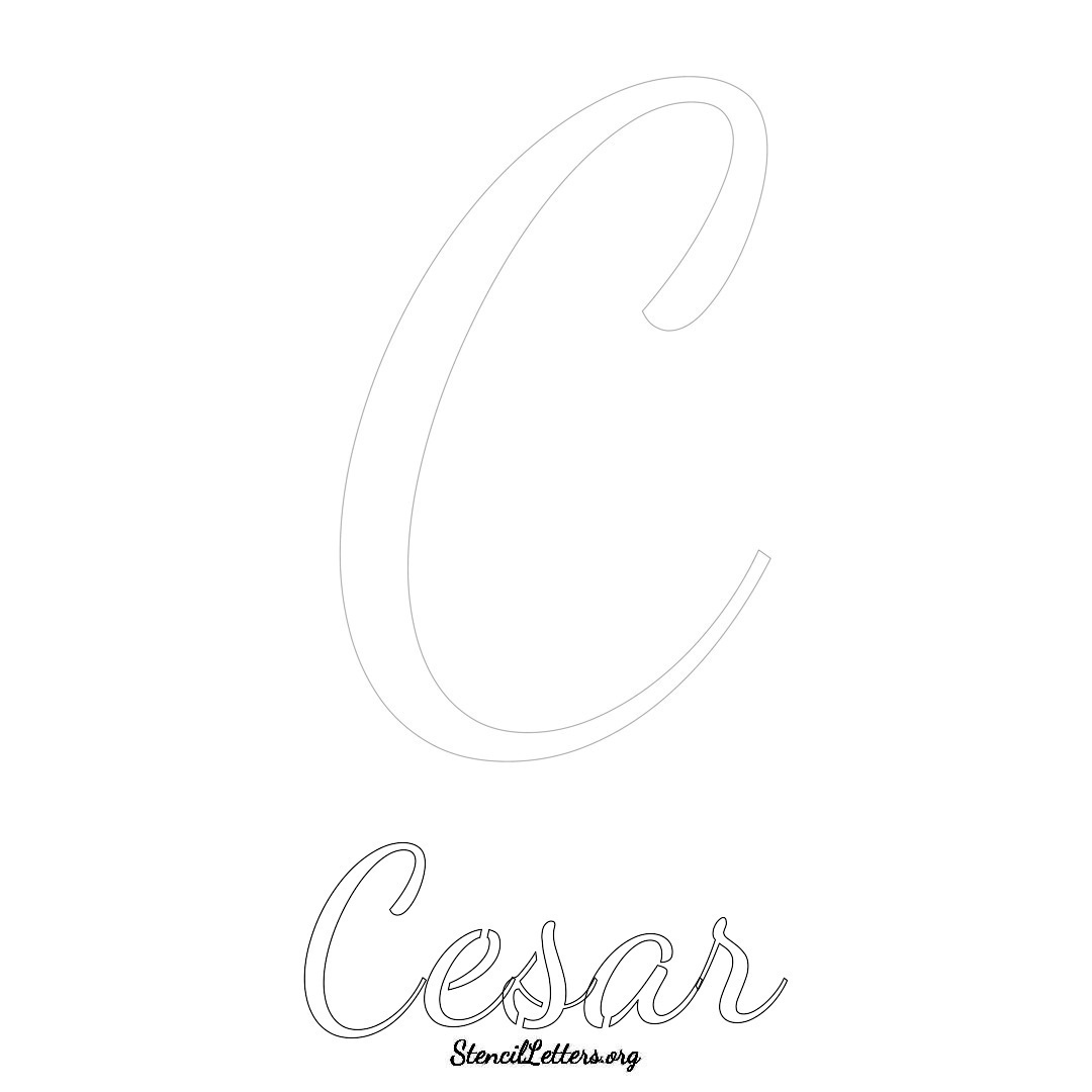 Cesar printable name initial stencil in Cursive Script Lettering
