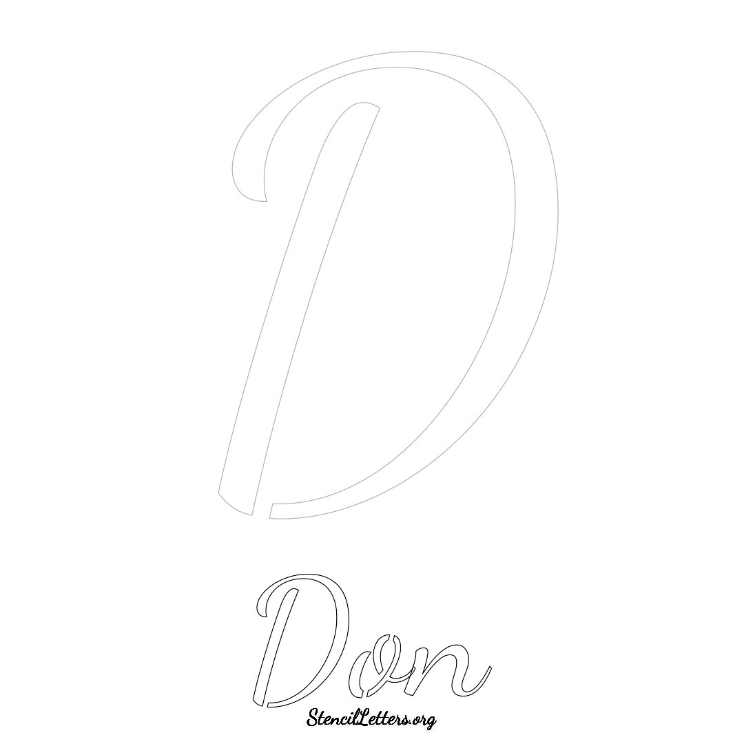 Don printable name initial stencil in Cursive Script Lettering