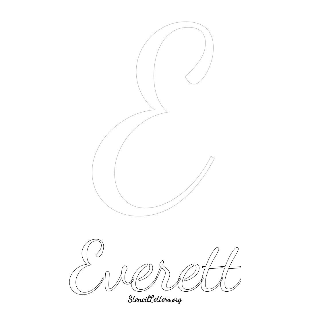 Everett printable name initial stencil in Cursive Script Lettering