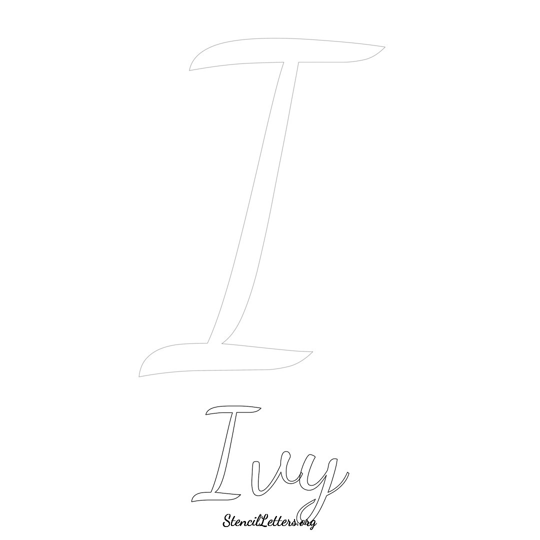 Ivy printable name initial stencil in Cursive Script Lettering