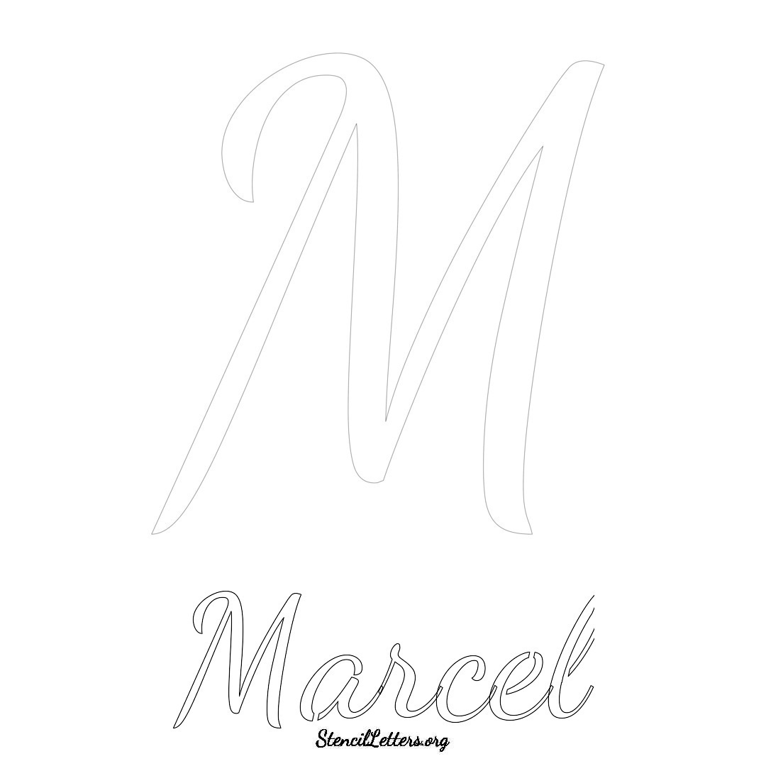 Marcel printable name initial stencil in Cursive Script Lettering