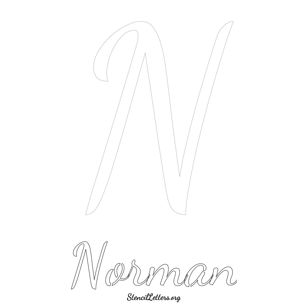 Norman printable name initial stencil in Cursive Script Lettering