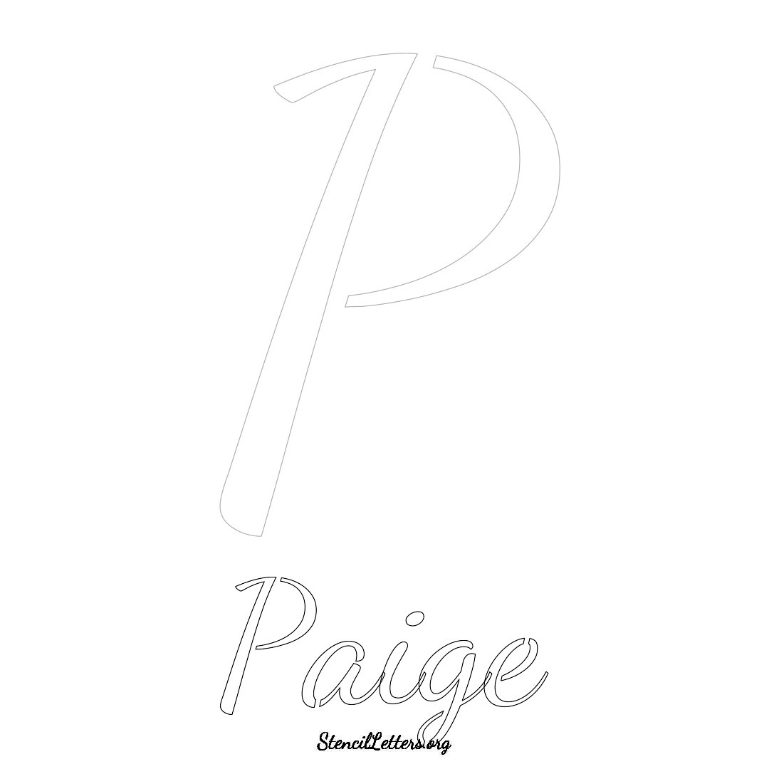 Paige printable name initial stencil in Cursive Script Lettering