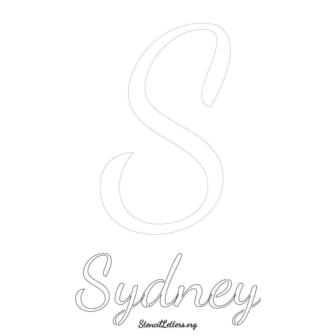 Sydney printable name initial stencil in Cursive Script Lettering