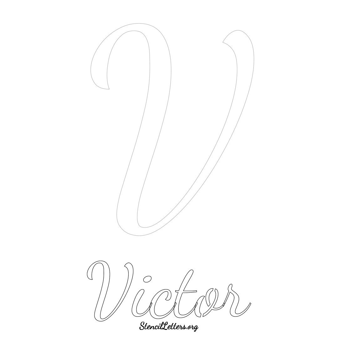 Victor printable name initial stencil in Cursive Script Lettering