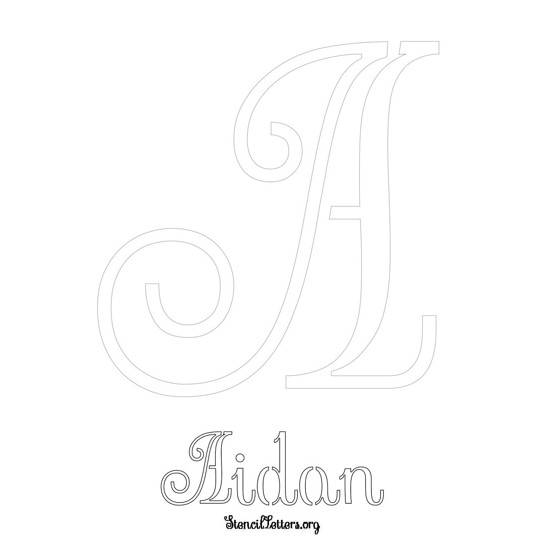 Aidan printable name initial stencil in Ornamental Cursive Lettering