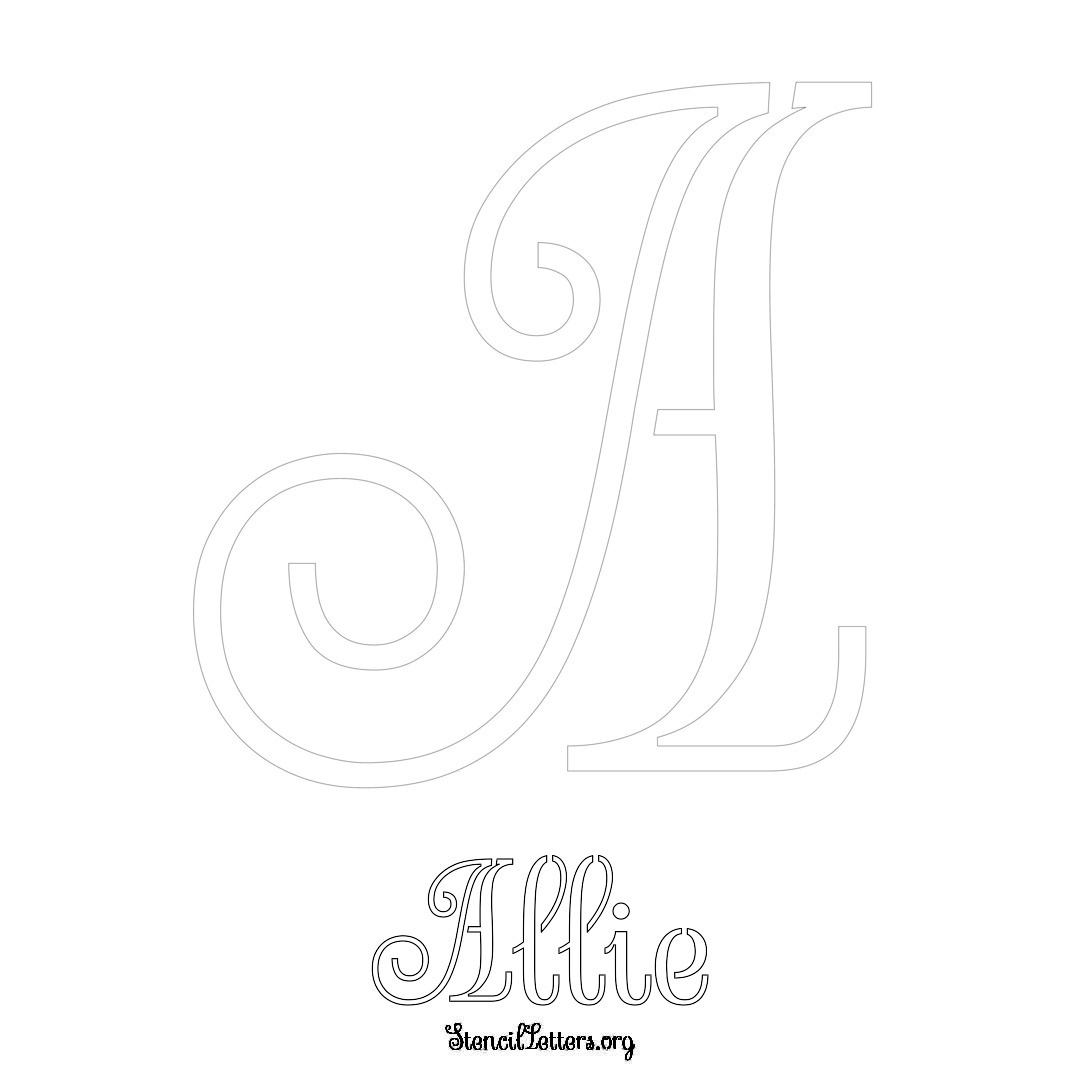 Allie printable name initial stencil in Ornamental Cursive Lettering