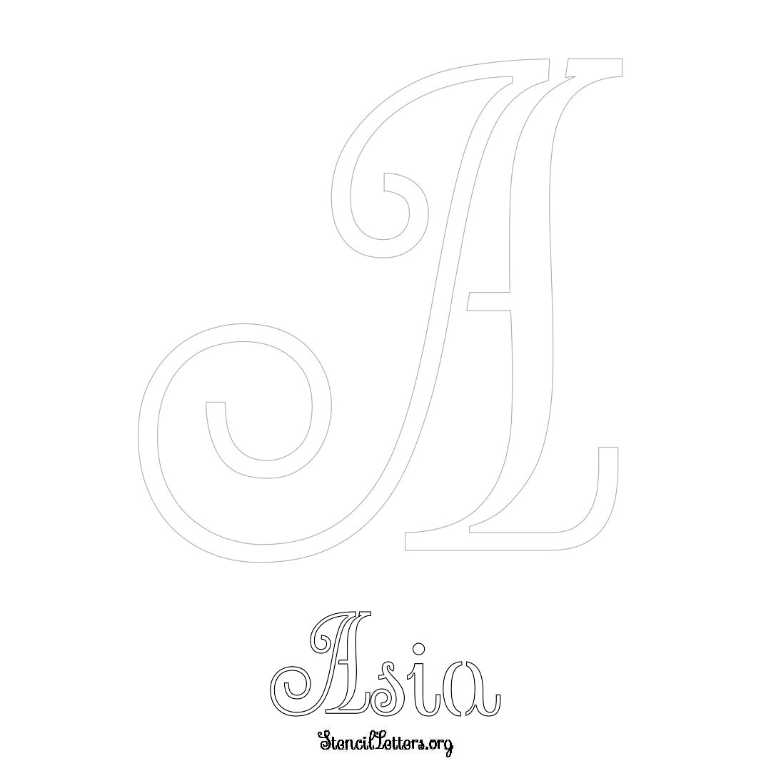 Asia printable name initial stencil in Ornamental Cursive Lettering