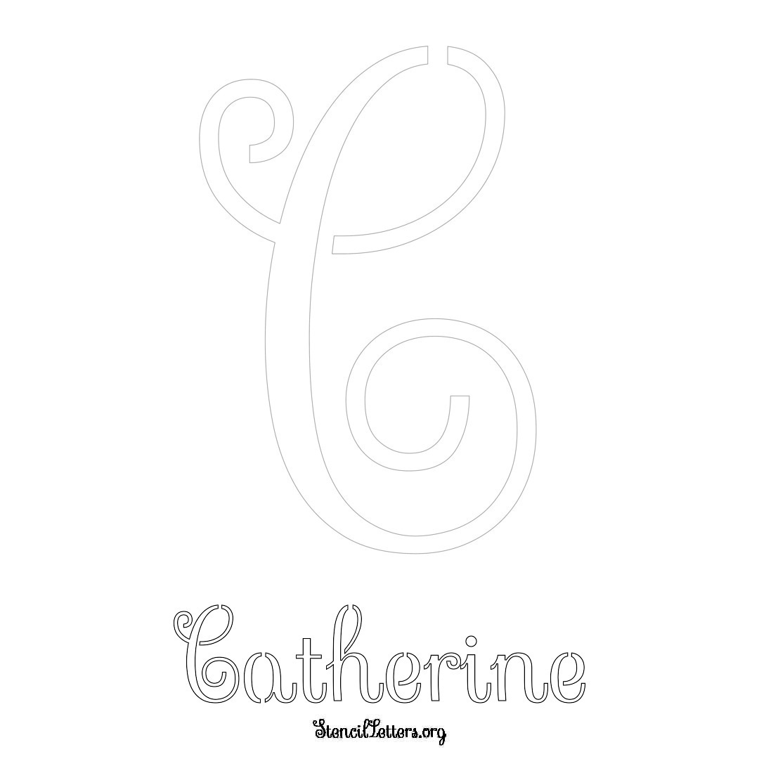 Catherine printable name initial stencil in Ornamental Cursive Lettering