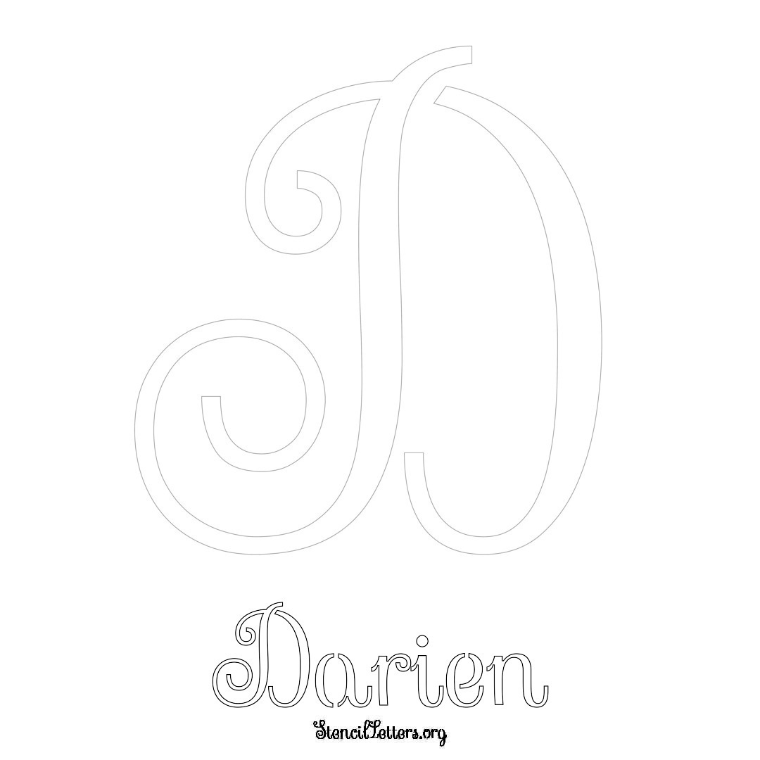 Darien printable name initial stencil in Ornamental Cursive Lettering