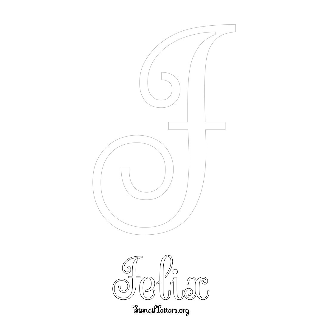 Felix printable name initial stencil in Ornamental Cursive Lettering