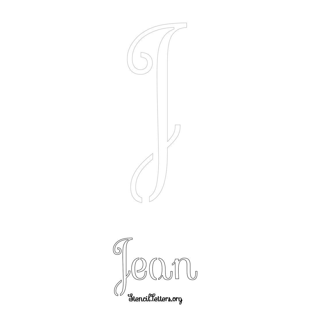 Jean printable name initial stencil in Ornamental Cursive Lettering