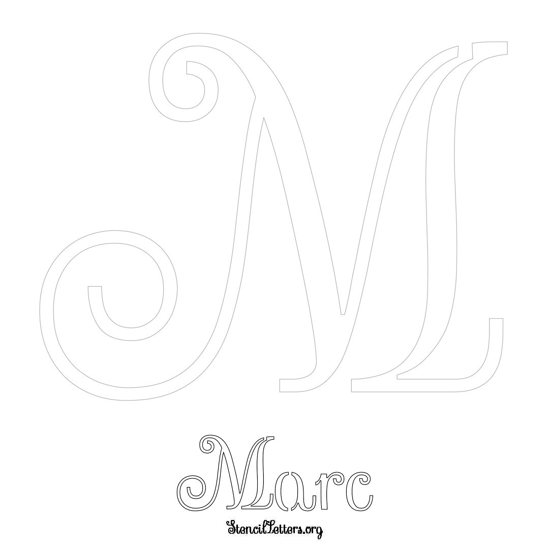 Marc printable name initial stencil in Ornamental Cursive Lettering