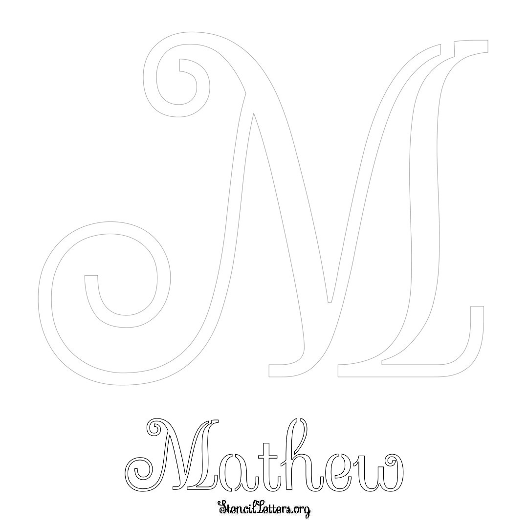 Mathew printable name initial stencil in Ornamental Cursive Lettering