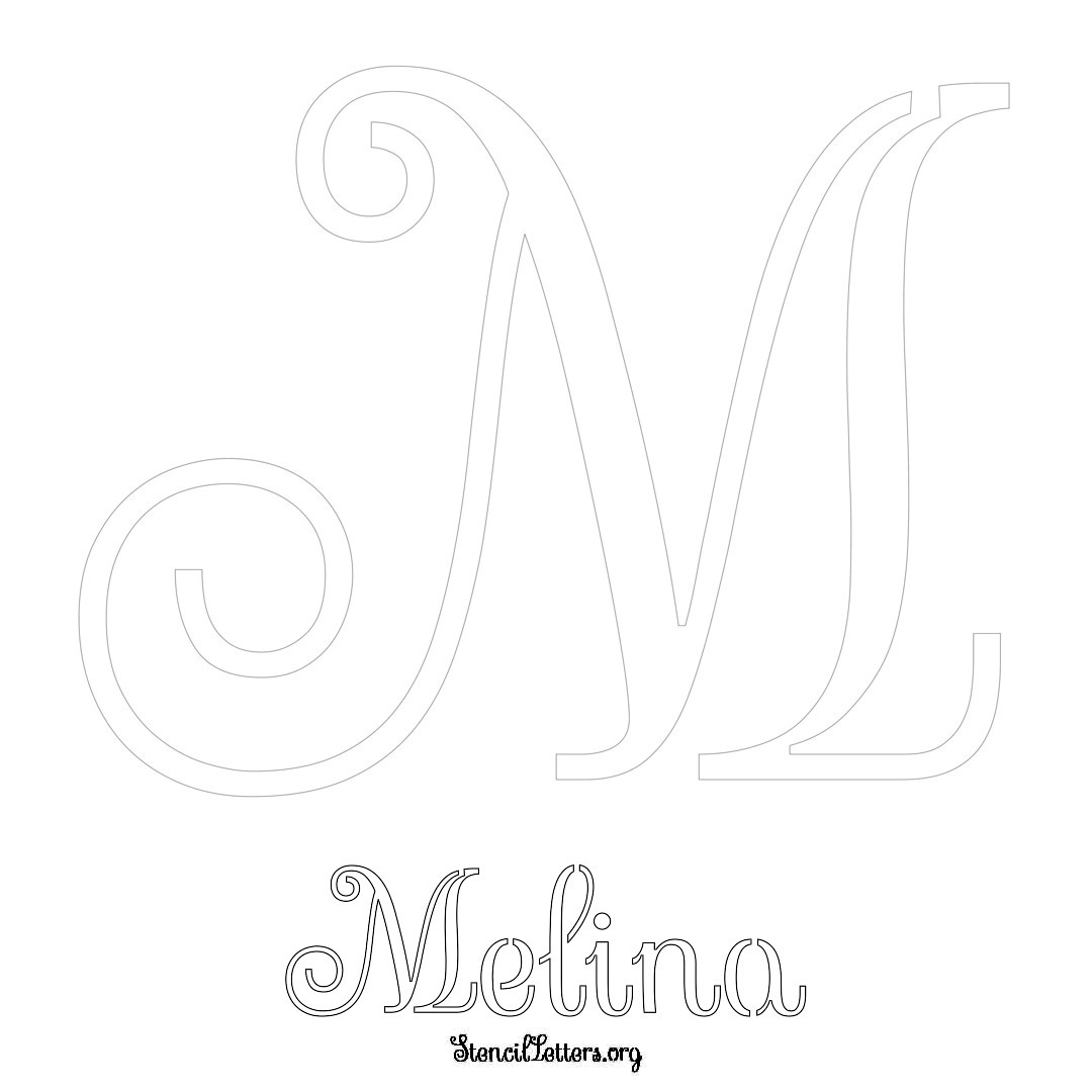 Melina printable name initial stencil in Ornamental Cursive Lettering