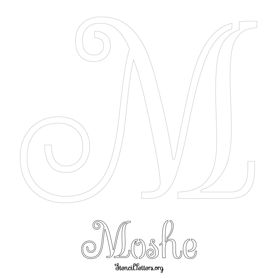 Moshe printable name initial stencil in Ornamental Cursive Lettering