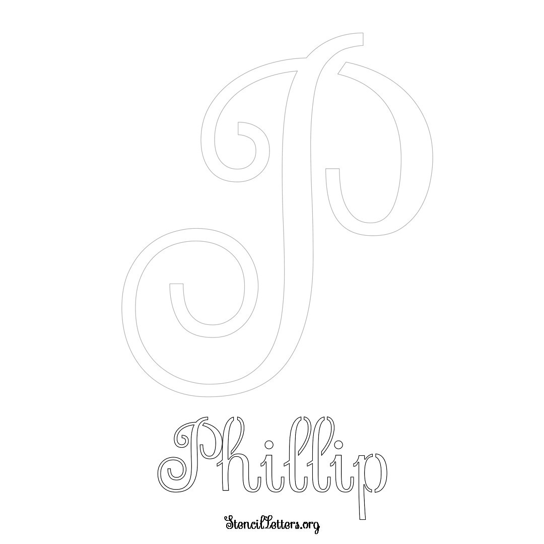 Phillip printable name initial stencil in Ornamental Cursive Lettering