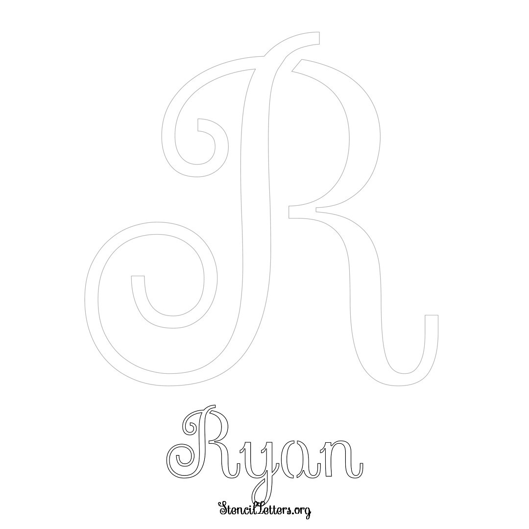 Ryan printable name initial stencil in Ornamental Cursive Lettering