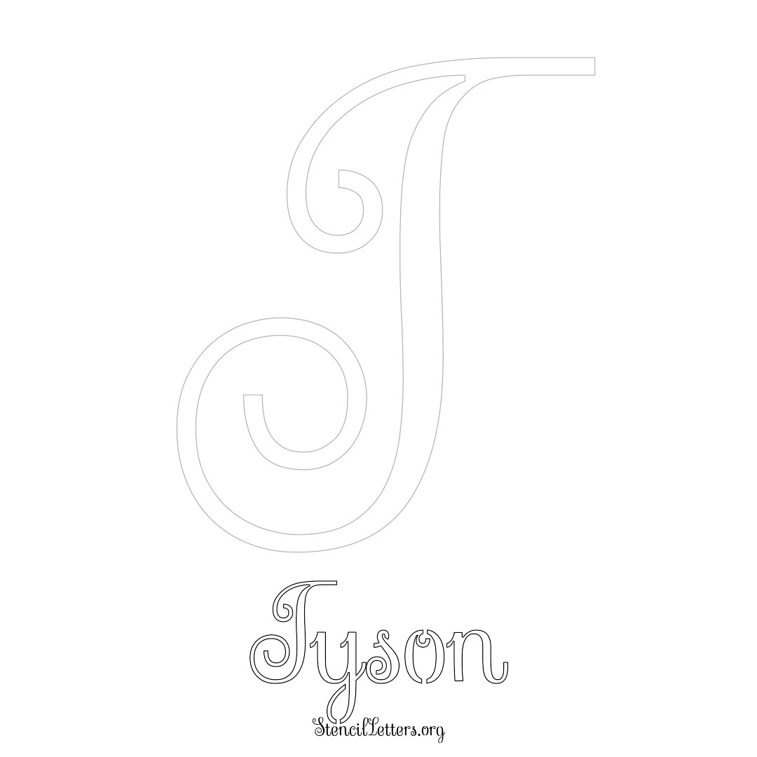 Tyson printable name initial stencil in Ornamental Cursive Lettering