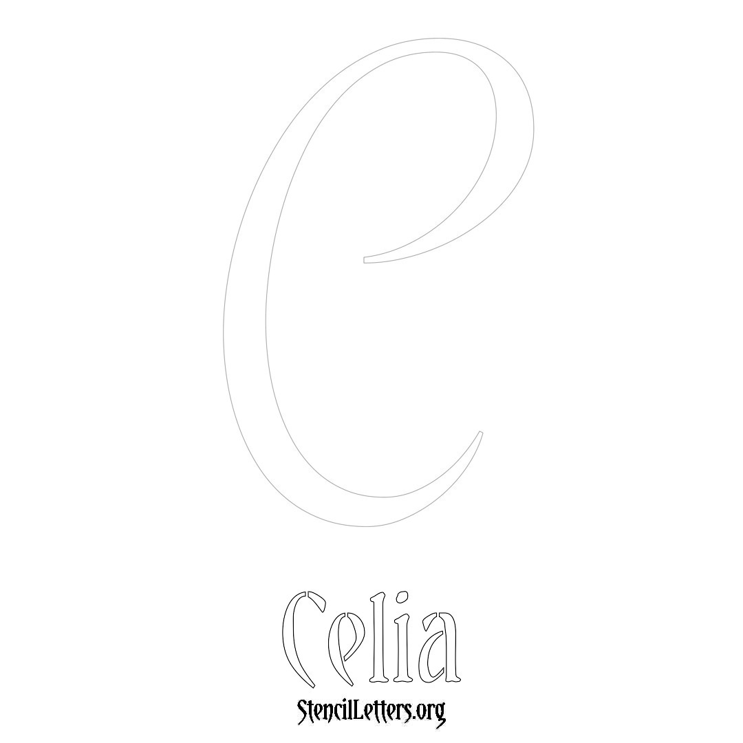 Celia printable name initial stencil in Vintage Brush Lettering