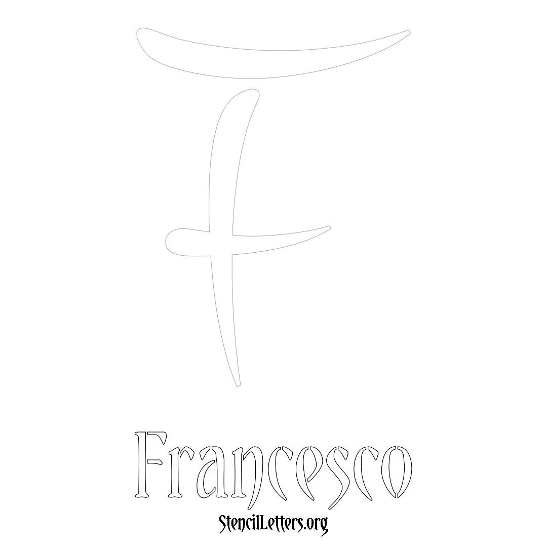 Francesco printable name initial stencil in Vintage Brush Lettering