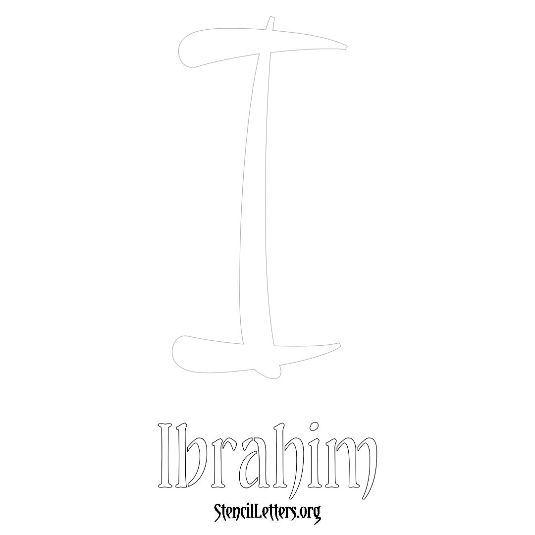 Ibrahim printable name initial stencil in Vintage Brush Lettering