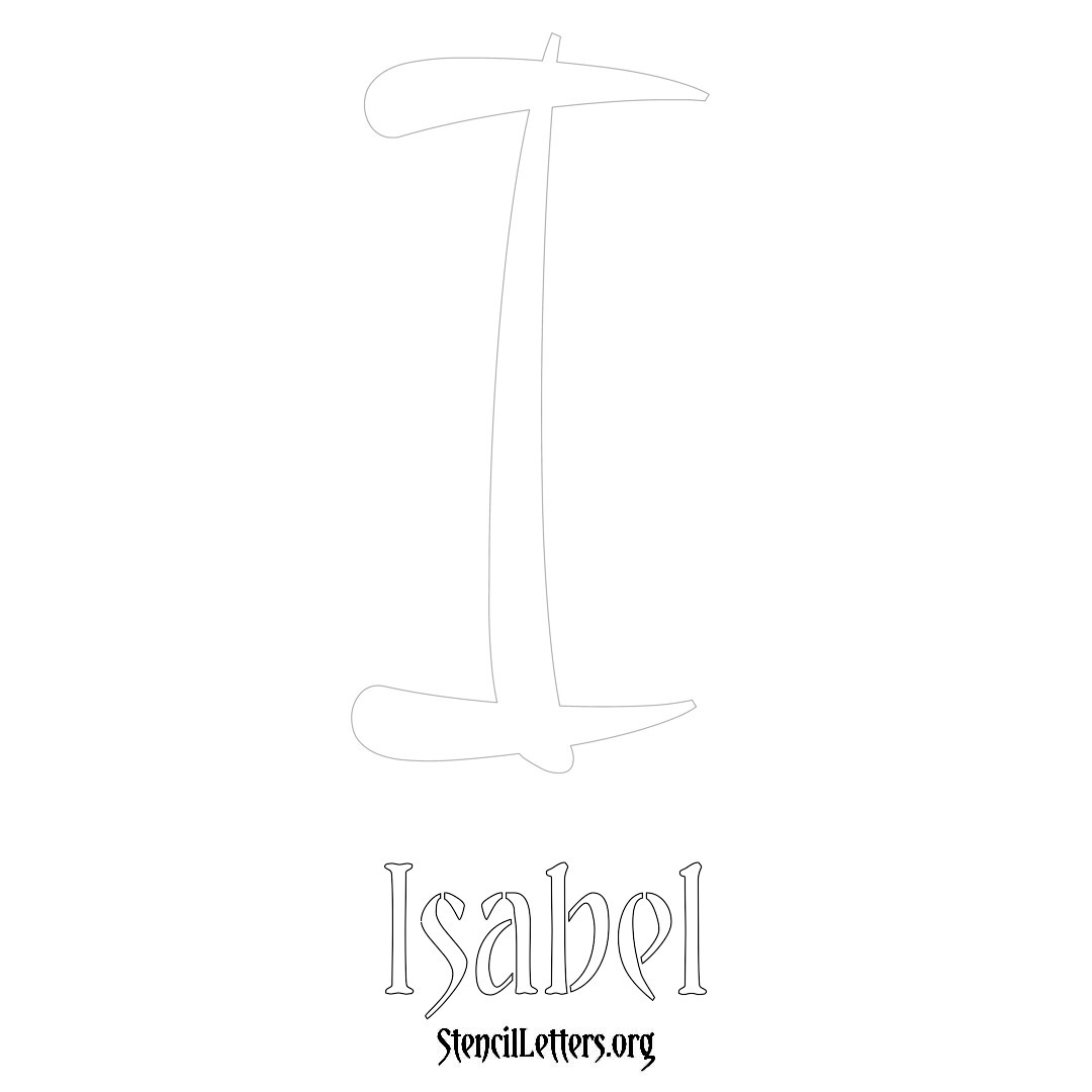 Isabel printable name initial stencil in Vintage Brush Lettering