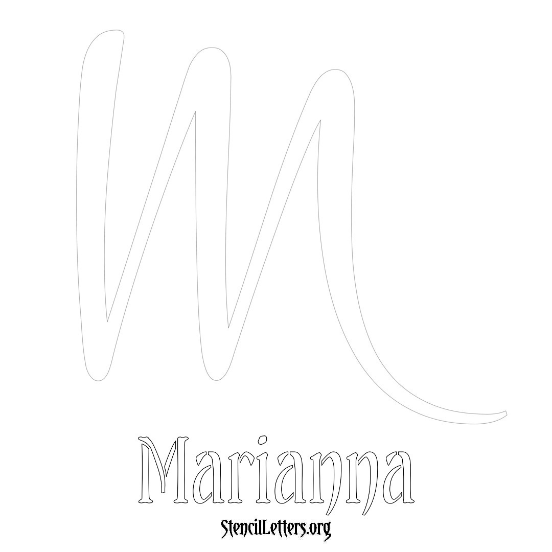 Marianna printable name initial stencil in Vintage Brush Lettering