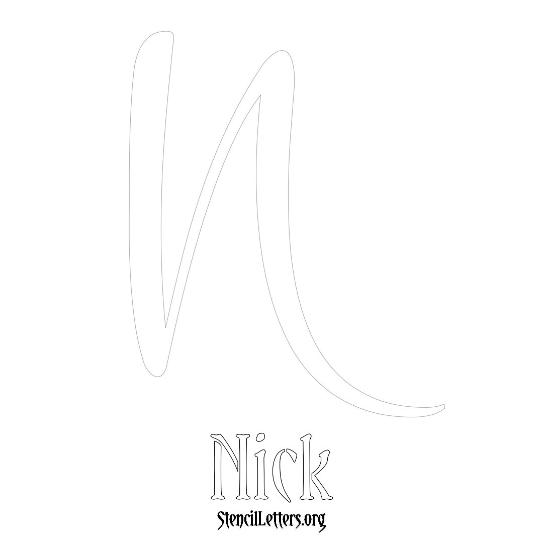 Nick printable name initial stencil in Vintage Brush Lettering