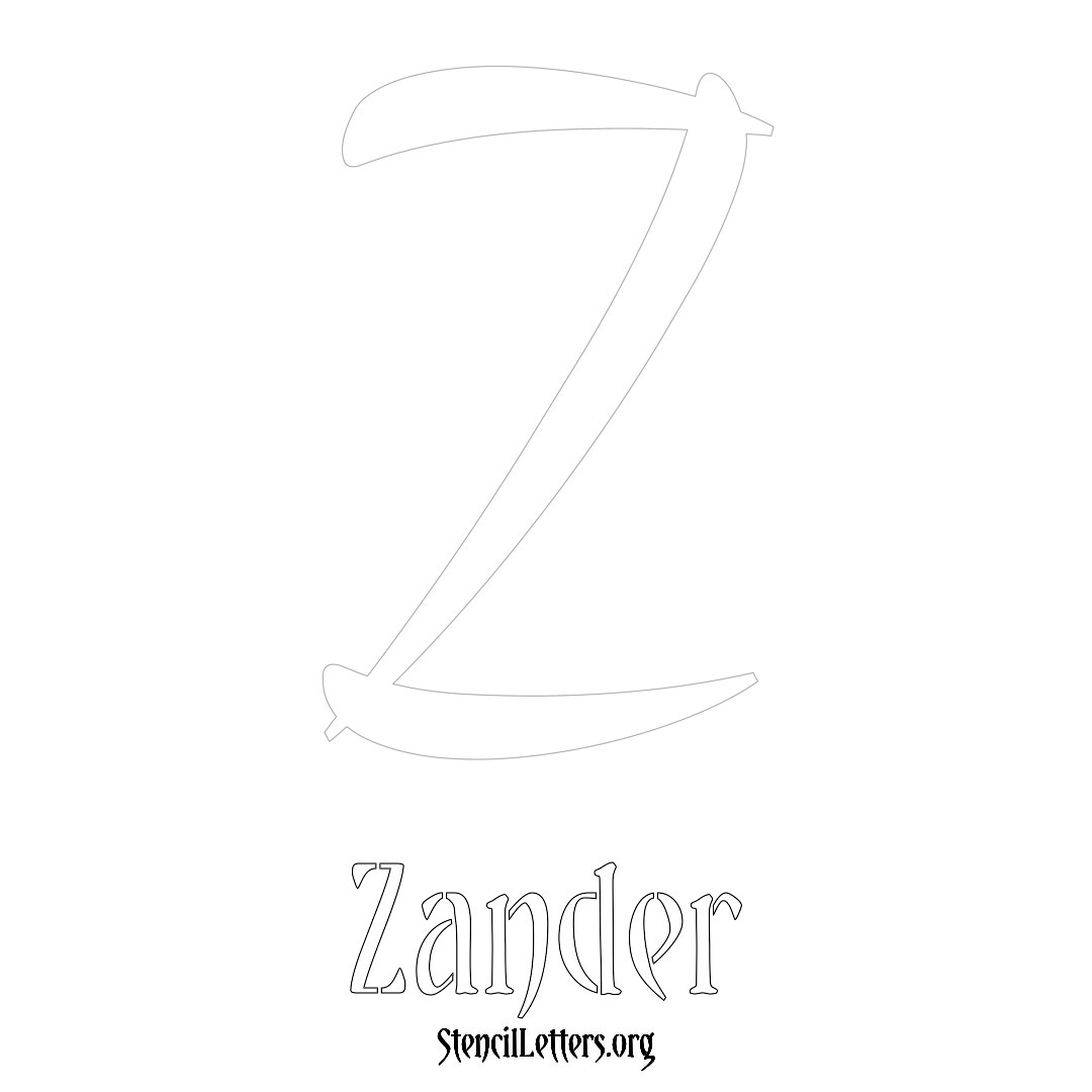 Zander printable name initial stencil in Vintage Brush Lettering